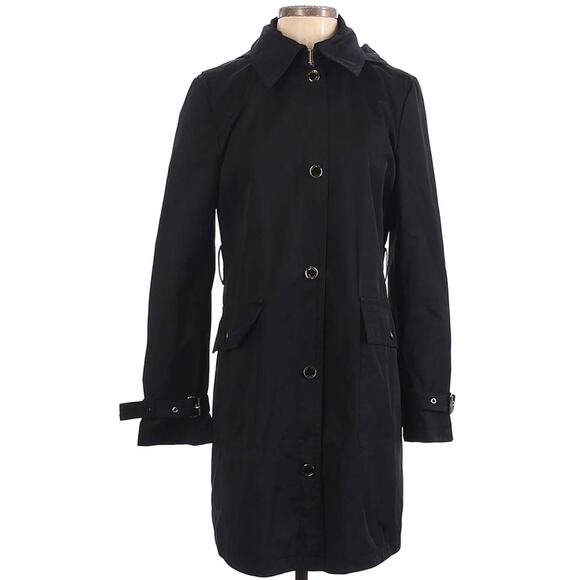 Michael Kors Coat Women's Hooded Jacket Black Trench Cotton Midi Size Small - Picture 1 of 3